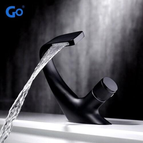 Luxury Basin Faucet Modern Brass Waterfall Faucet Bathroom Faucets Deck Mount Sink Crane Cold Hot Water Mixer Tap