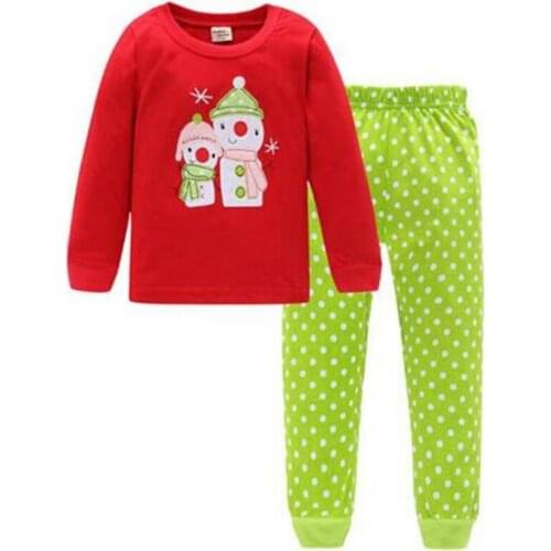 Christmas Snowman Girls Pajamas Suits 2-7years Children Clothes Sets Baby Boy Bottom T-Shirts Pant Sleepwear 100% Cotton