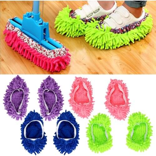 1 Pair Shoes Covers Cleaning Mop Slipper Wipe Slippers Washable Chenille Bathroom Floor Dust Cleaner