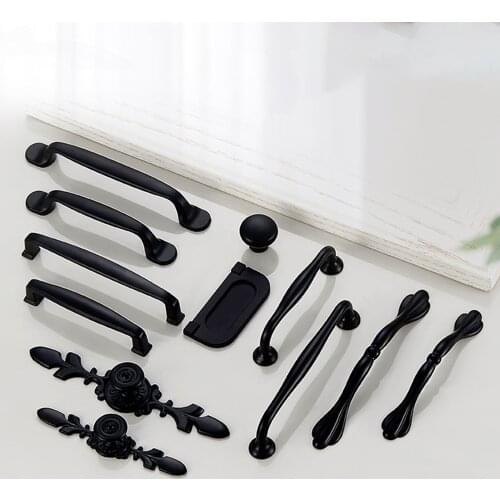 Modern Pastoral European Handle Black Door Handle Cabinet Wardrobe Drawer Furniture Wardrobe Hardware Accessories