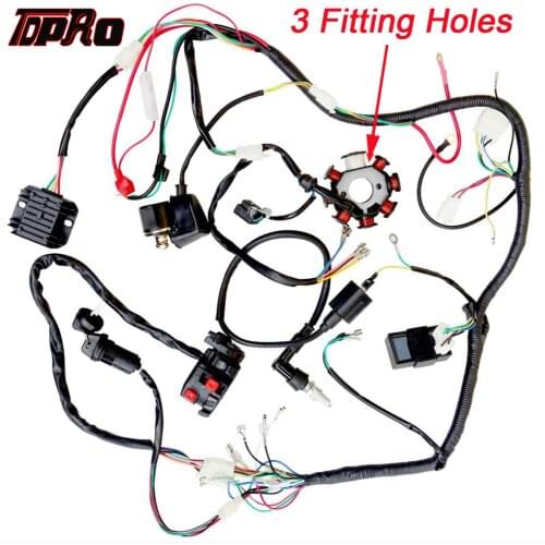 TDPRO Motorcycle Full Complete Electrics Wiring Harness Loom Ignition Coil CDI Switch For Scooter Moped 125cc~250cc Pitbike Go K
