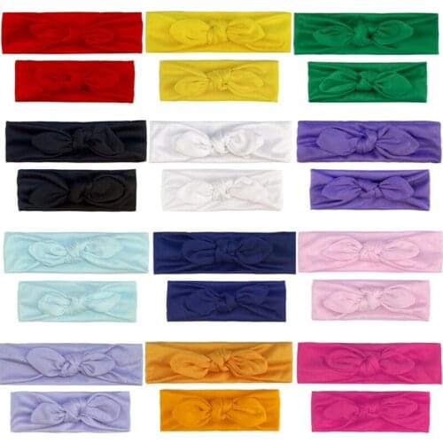 Solid Color Handmade Knotted Elastic Parent-child Headband Cute Bunny Ears Baby Girls Hairband Clothing Decoration Birthday Gift