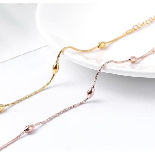 USTAR Stainless Steel Chain Beads Anklets for Women Adjustable Foot Chain Bracelet Anklet Summer Sandals Jewelry