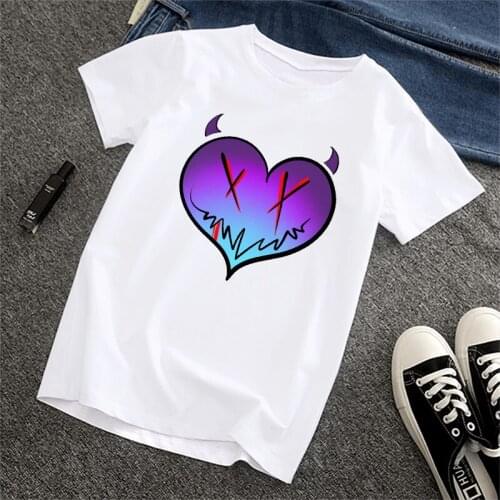 Women Graphic Cute Cartoon Heart 90s Summer T-Shirt White Tops Lady Womens Fashion Clothing Tee Female Basic T Shirt