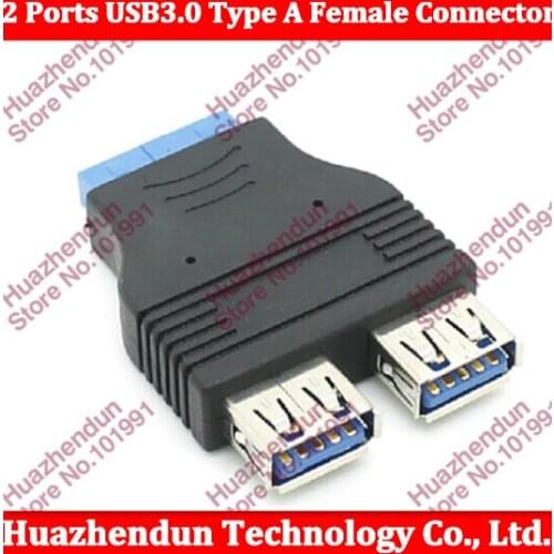 100pcs/lot 2 Ports USB3.0 Type A Female Connector HUB Motherboard 20Pin Header Adapter
