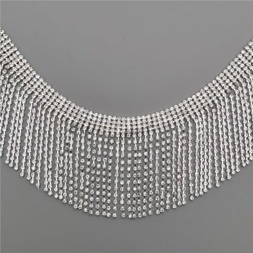 100cm Tassel Crystal Rhinestone Fringe Trim Bling Silver Crystal Decorative Metal Chain Collar Clothing Dress Accessories