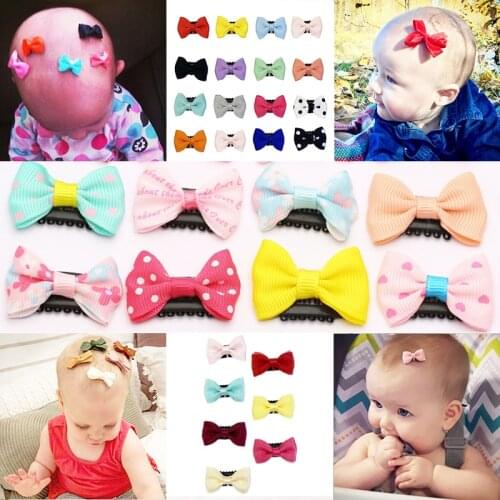 20Pcs Mini Bow Tie Hair Clip Small Sweet Solid Ribbow Bow Safety Hair Clips Kids Hairpins Hair Accessories Gift