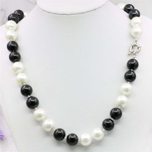2021 Elegant white black Shell 12MM Pearl Necklace DIY Pearl Jewelry Making Rope Chain Necklace Pearl Beads Natural Stone 18inch