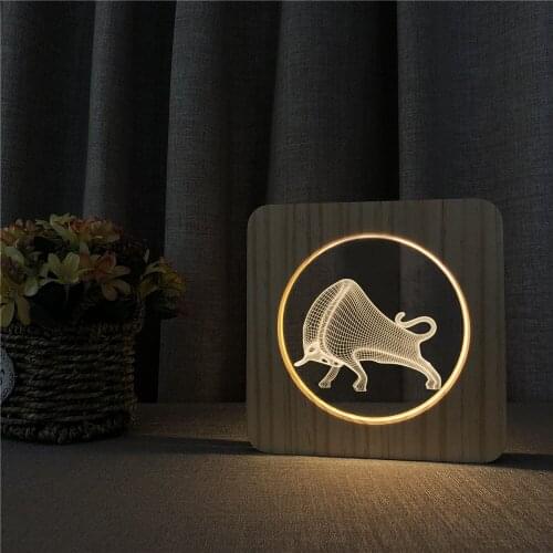 Bull Ox Design 3D USB LED Arylic Night Lamp Table Light Switch Control Carving Lamp for Childrens Room Decoration Dropshipping