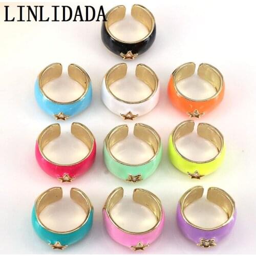 8Pcs 2021 New Korean Trendy Vintage Layer Dripping Oil Enamel Color Star Crystal Cz Metal Rings for Women Couple Jewelry