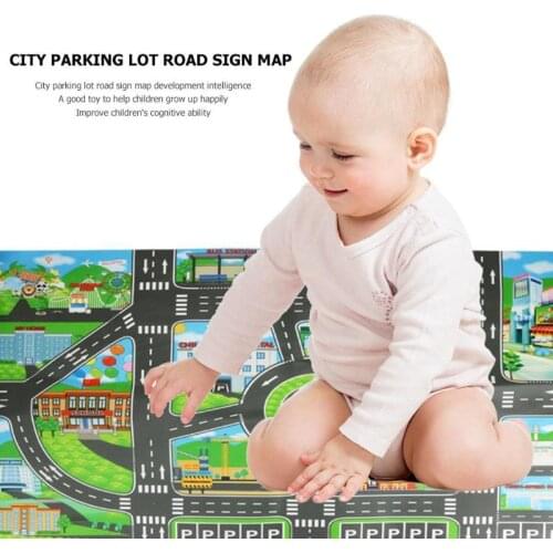 83x58cm City Parking Lot Road Map Signs Car Model Road Car Signs Model Car Climbing Mats Toy Toys English Version Gift for Child