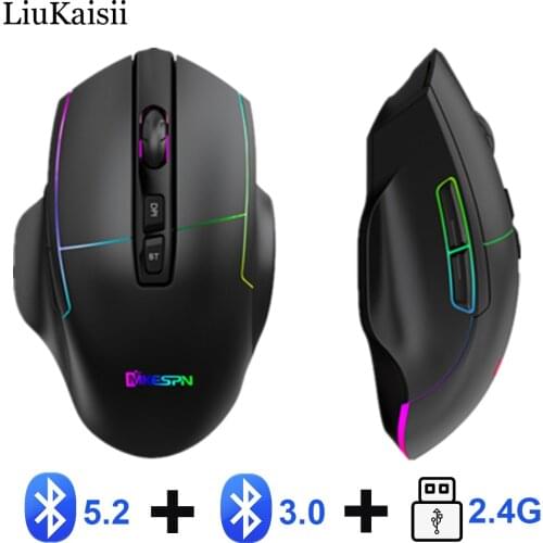 Silent Wireless Mouse Rechargeable Three Mode Gaming Mice Bluetooth5.2/3.0 2.4Ghz USB 1600dpi Optical Mouse For Office Home