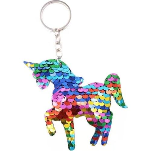 Sequin Unicorn Keychain For Women Colorful Key Holder Key Ring Pompom Key Chain Car Bag Keys Pendant Birthday Gifts Wholesale