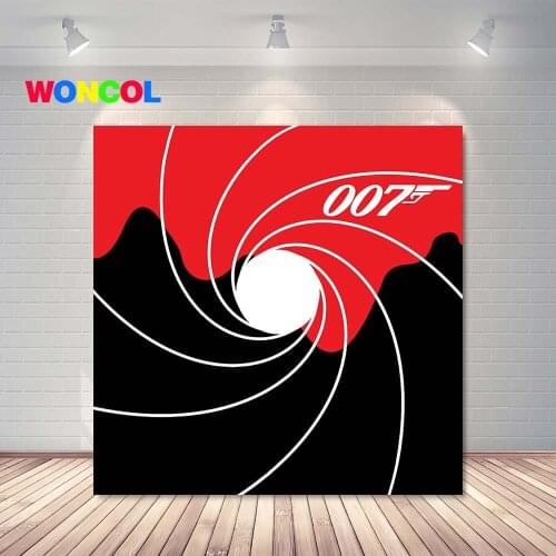 Woncol James Bond 007 Photography Backdrop Boys Happy Birthday Baby Shower Cartoon Photo Background Red Vinyl Photo Booth Props