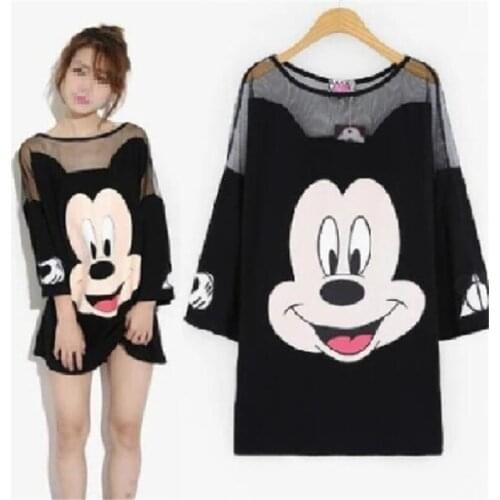 Disney Mickey Minnie Mouse T Shirt Summer Cartoon Top Black Fashion Women T-Shirt Short Sleeve Tee Top Harajuku Tshirt Female