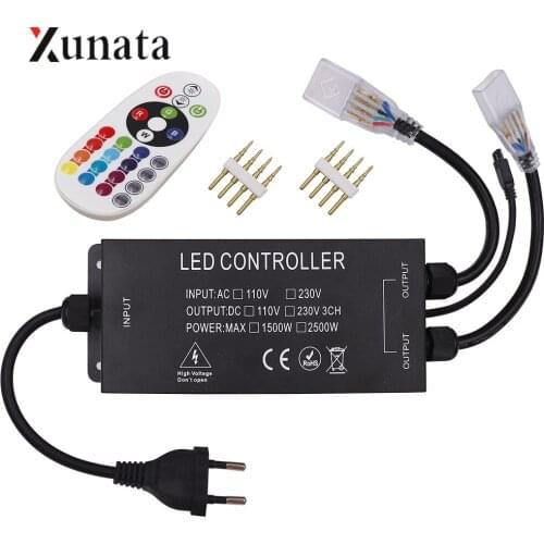 AC 110V 220V 24Keys RGB LED Strip IR Controller with Romte 10MM PCB Double Head Output 2500W RGB Controller EU/US/AU/UK Plug