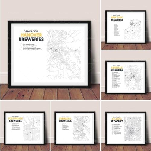 Brewery printable map beer art, beer gifts, bar art, printable beer map, brewery map, beer decoration