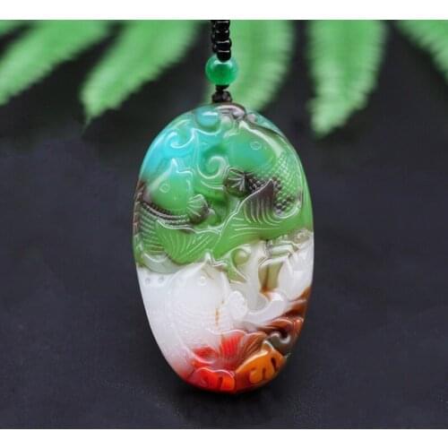 Chinese Natural Color Jade Carp Pendant Necklace Carved Fish Charm Jewellery Accessories Fashion Amulet for Men Women Lucky Gift