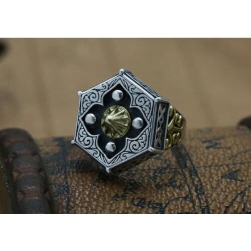 Solid 925 Sterling Silver MENS Men trigram punk biker ring rings jewelry gift A5135
