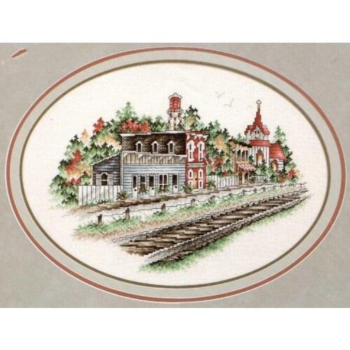 Gold Collection Counted Cross Stitch Kit Railroad Station Train Old Times janlynn