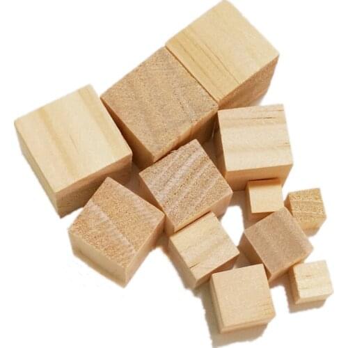 50pcs Unfinished Wood Square Blocks Wooden Cubes DIY Puzzle Making Carving Handwork Art Crafts Projects Model Material Decor
