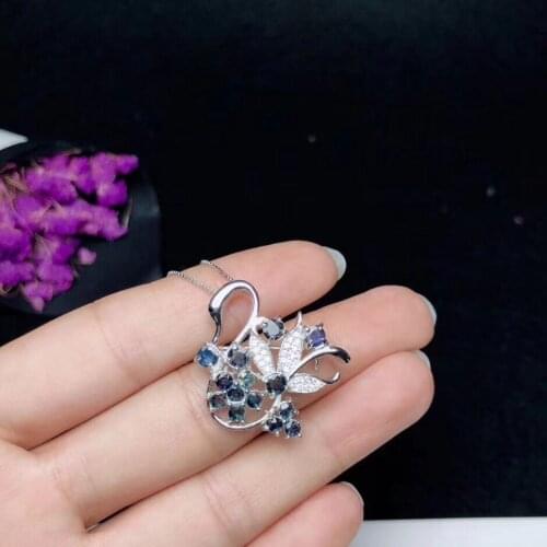 Swan Sapphire brooch Free shipping Natural real Sapphire 925 sterling silver brooch
