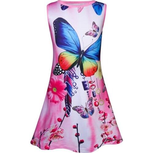2021 Summer New Dropship Wholesale Baby Girls Butterfly Kids Dresses Sleeveless O-Neck Children Clothing Party Dress Princess