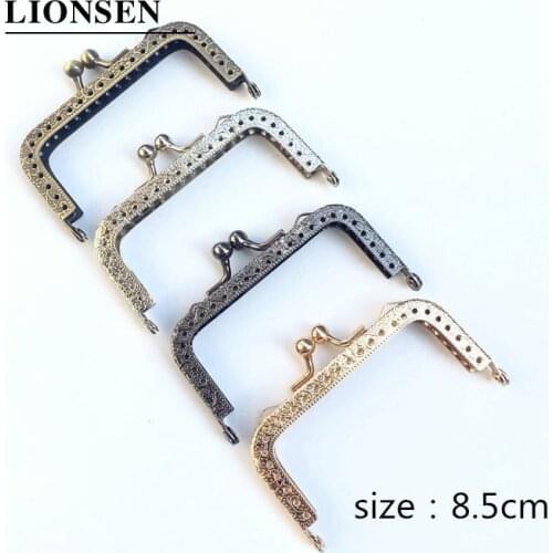 LIONSEN 8.5cm square Metal Purse Frame Handle for Clutch Bag Handbag Accessories Making Kiss Clasp Lock Antique Bronze gun balck