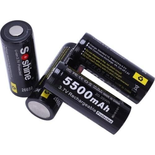 Soshine 4X 26650 3.7V 5500Mah Li-Ion Rechargeable Battery With PCB Protection