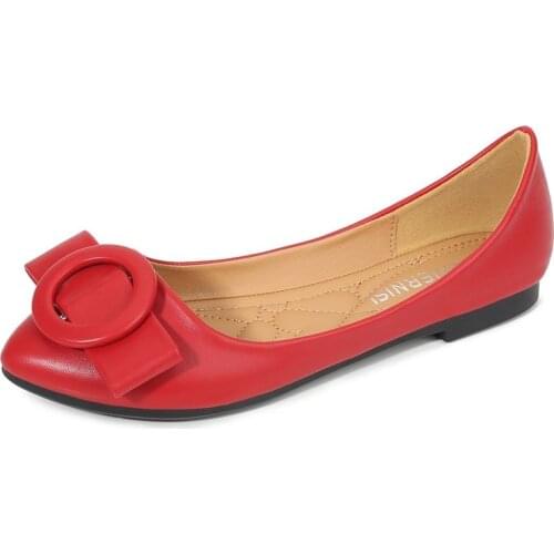 Mclubgirl 2020 New Lightweight Casual Large Size Shoes Womens Bow Shopping Flat Keel Thin Shoes Shallow Mouth Flat WZ-M001-11