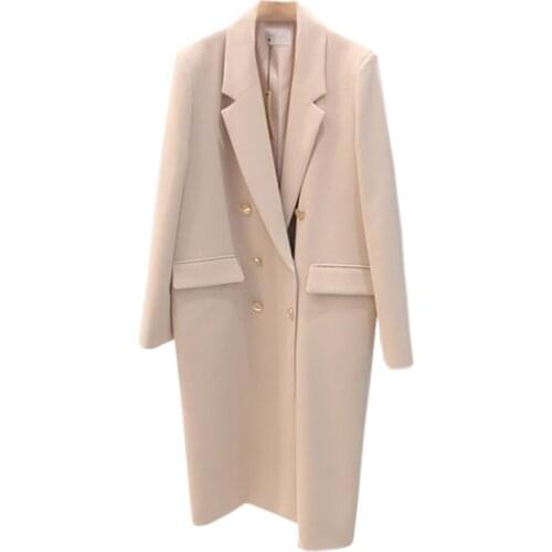 Fashion double breasted ol long jacket women spring autumn loose notched suit jacket pluas size 2XL