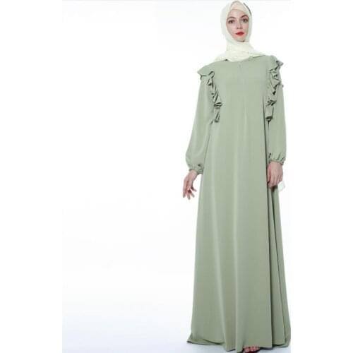 Muslim adult full length ruffles stitching abaya Arab Fashion Turkey Middle East Dresses Musical Robe Ramadan abaya F991