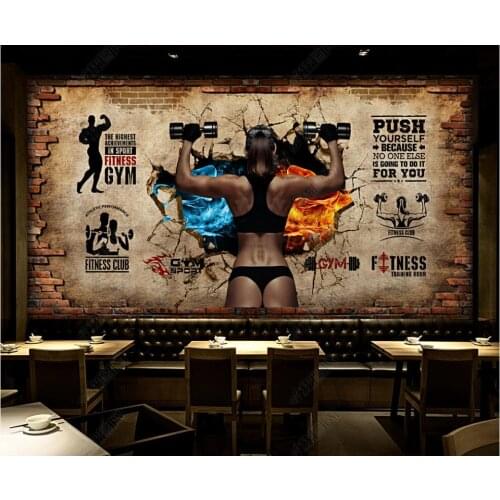 Custom mural 3d photo wallpaper Retro brick wall beauty sports fitness club image wall decor wallpaper for wall 3 d in rolls