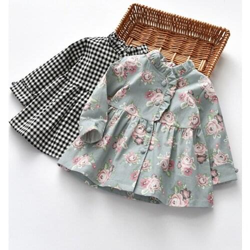 2019 new girls' coat lace stand collar flower plaid long-sleeved toddler coat kids jacket