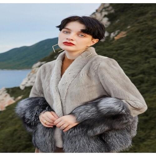 FURSARCAR 2021 Luxury New Design Genuine Natural Mink Fur Jacket With Real Fox Fur Hem For Women Trendy Winter Warm Outerwear