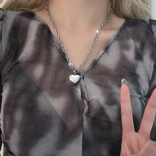 Simple Style Heart Pendant Necklace for Women Silver Color Clavicle Chain Hip-hop Short Necklace Female 2020 Fashion Jewelry New