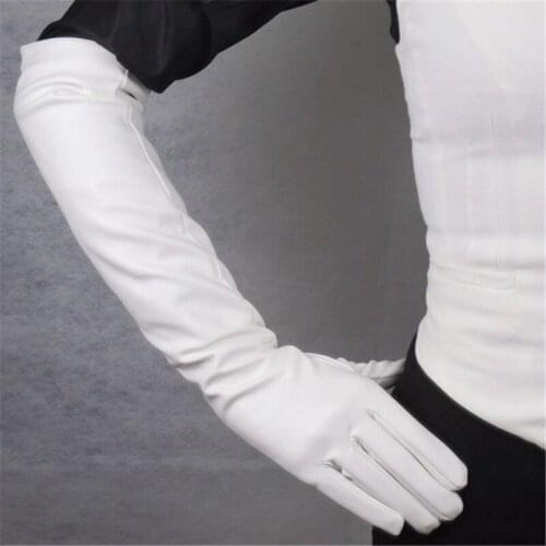 Long Leather Gloves 50cm Lady Emulation Leather Sheepskin PU White Silky Lined Warm Slim Hand Women Gloves Free Shipping PU83