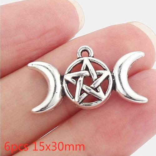 6pcs 15x30mm Triple Moon Charms Antiuqe Silver Color Tone Metal Alloy Pendant Accessories Fit DIY Necklace Handmade Jewelry
