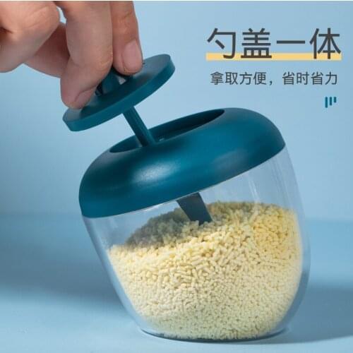 Transparent Creative Japanese Style Kitchen Circular Seasoning Pepper Containers with Spoon Moisture-Proof Dust Spice Jar