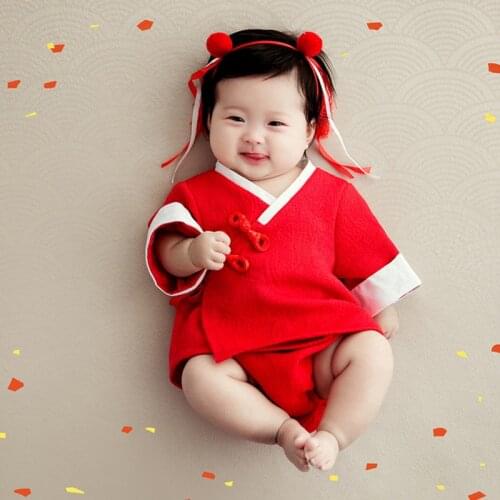 Roadfisher Newborn Baby Girl Boy Twins Children Chinese Traditional Hanfu Dress Tang Dynasty Clothing Photography Props Studio