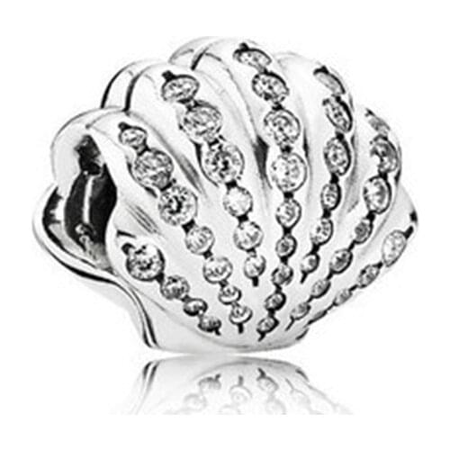 925 Sterling Silver Blue Clear Beauitful Seashells Crystal Bead Charms Fit Original Pan Bracelets Women Diy jewelry