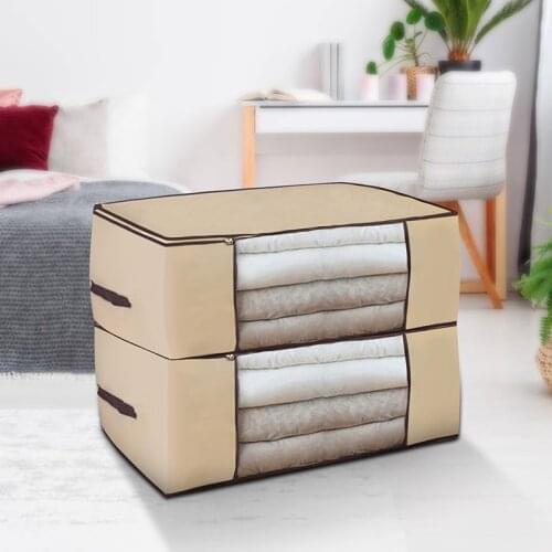 Folding Storage Bag Non Woven Fabric Storage Box Clear Window Zipper Organizer with Handle for Quilt Clothes Light Gray 1pcs