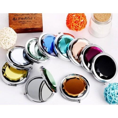 50pcs/lot 7cm folding makeup mirror compact mirror with crystal, metal pocket mirror for wedding gift cosmetic mirror