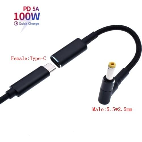 USB Type-C Female plug to DC5.5*2.5MM male plug Fast charging power cable for laptop，USB-C to DC5525 ，100W,5A