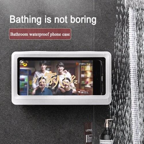 Bathroom Anti-fog Waterproof Phone Case Kitchen Wall Mounted Touch Screen Cellphone Holder Home Toilet Organizer Storage Boxes