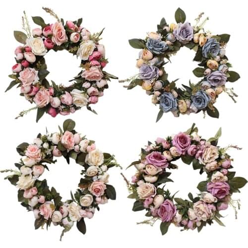 Artificial Flower Wreath Garland Hanging Door Wall Spring Party Ornament Wall Hanging Flower Wreath Indoor Decoration