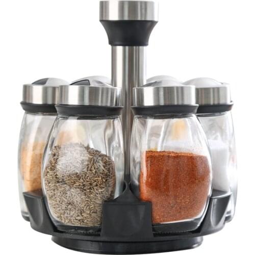 Rotating Cruet Condiment Seasoning Jars Set for Spices Pepper Sprays Bottles Salt Shakers Holder Kitchen Storage Rack Organizer