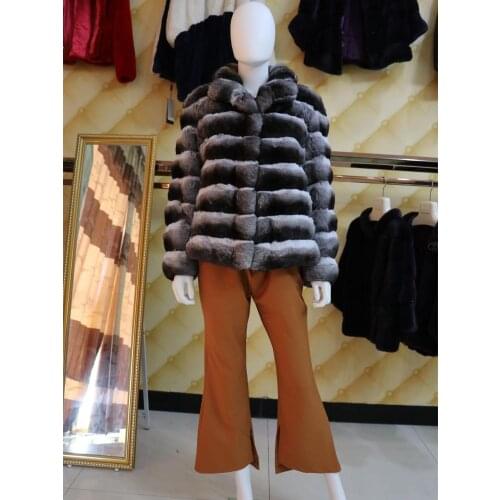 High Quality Luxury Women Genuine Chinchilla Fur Coat Vintage Soft Warm Winter Jacket Outdoor Wear