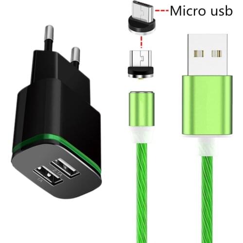 For Samsung Galaxy A6 Xiaomi Redmi 7 Huawei honor 7A LG Q60 Asus Phone charger LED Flow luminous Magnetic Micro USB Charge Cable