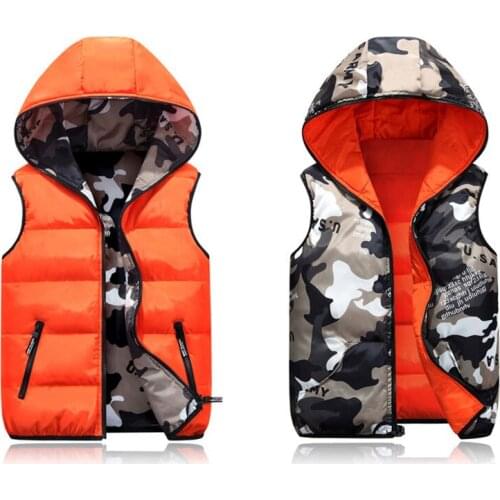 Women Vests Plus Size Hooded Two Side Camouflage Warm Waistcoat Winter Black Jacket Outerwear Sleeveless Coat